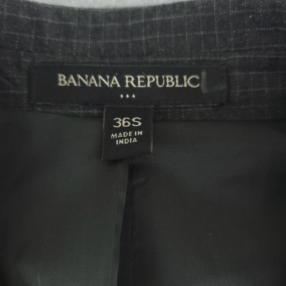 Banana Republic Suit Jacket Mens 36 Gray Check Extra Slim Fit Stretch Blazer